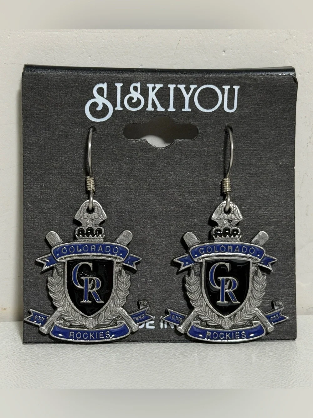 Colorado Rockies Earrings MLB Wreath Black Purple - Made in USA